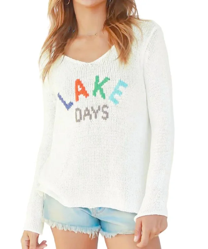 Women's Office Attire Lake Days Cotton Sweater In White Multi