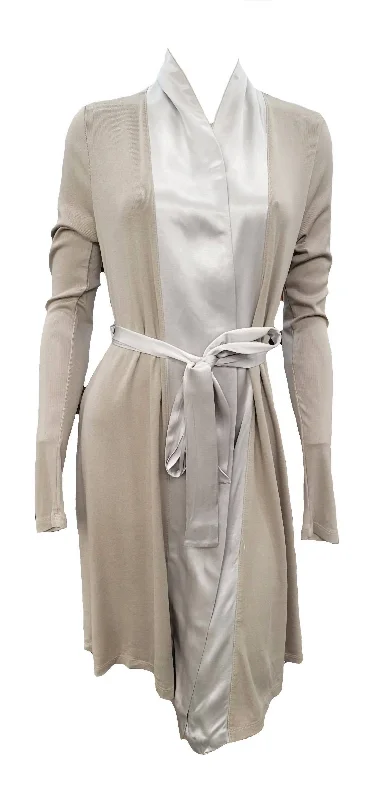 Women's Versatile Apparel Elijah Rib Knit Longsleeve Robe With Satin Trim And Belt In Clay