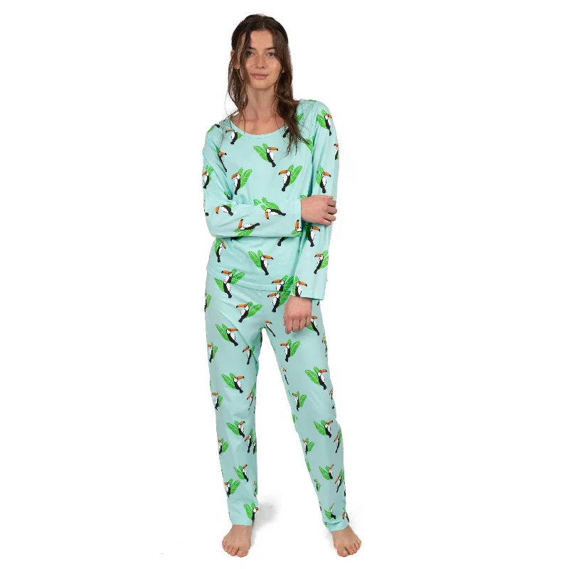 Women's Transitional Outfit Womens Two Piece Cotton Loose Fit Pajamas Toucan Bird