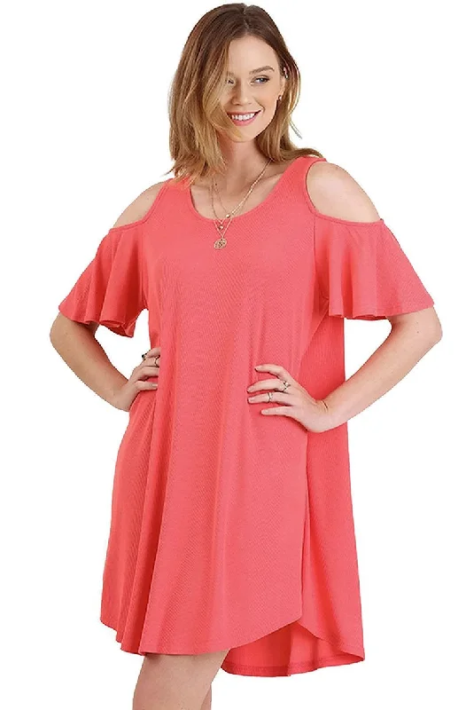 Holiday Attire Sale Cold Shoulder Butterfly Sleeve Dress, Strawberry