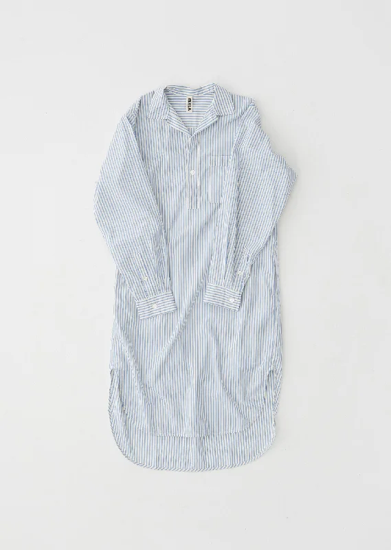 Women's Garments Cotton Poplin Night Shirt — Placid Blue Stripes