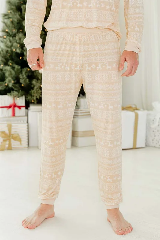 Women's Plus-Size Attire Snowy Days Men Beige and Ivory Fair Isle Pajama Pant FINAL SALE