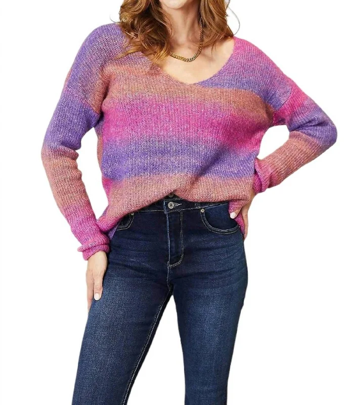 Casual Chic Women's Clothes Chic Ribbed V-Neck Pullover Sweater In Purple