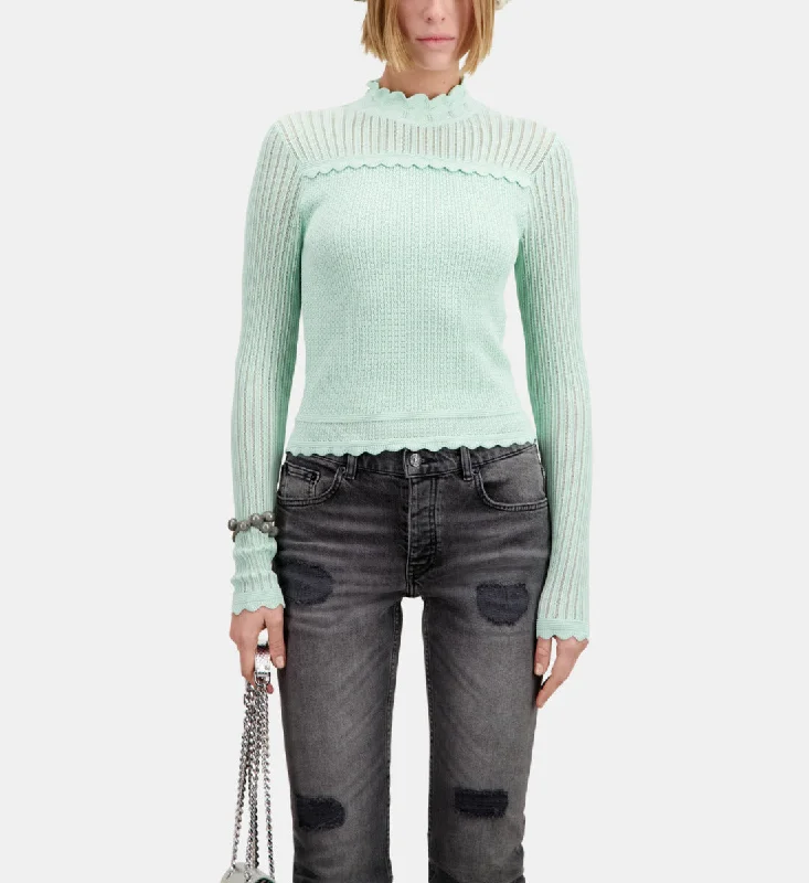 Women's Work Outfit For The Office Cropped Sweater In Openwork Knit