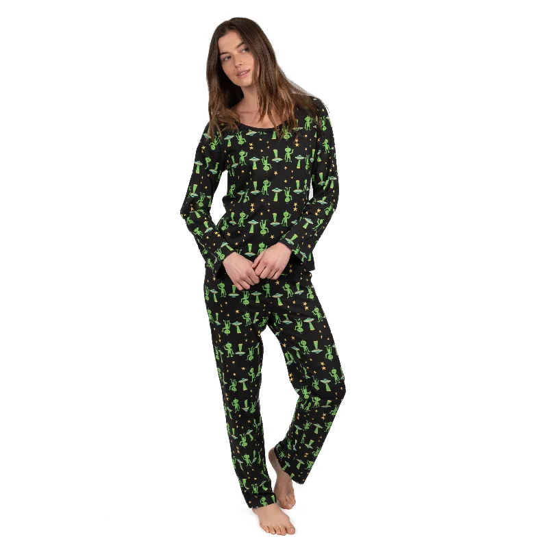 Women's Casual Garments Womens Two Piece Cotton Loose Fit Pajamas Alien