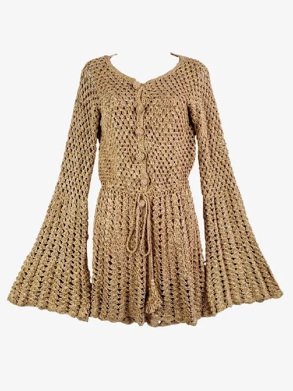 Ends Soon Chasing Unicorns Gold Crochet Bell Sleeve Dress Size S