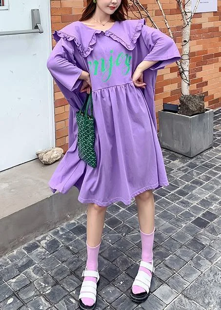 Gift Ideas Women Ruffled Batwing Sleeve dress purple Letter Dresses