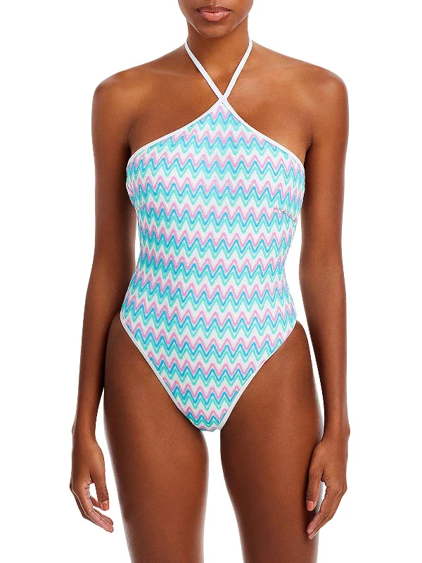 Women's Holiday Attire Mirabella Womens Crochet Halter One-Piece Swimsuit