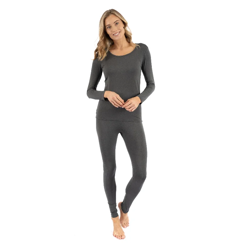 Women's Seasonal Apparel Womens Two Piece Neutral Solid Thermal Pajamas