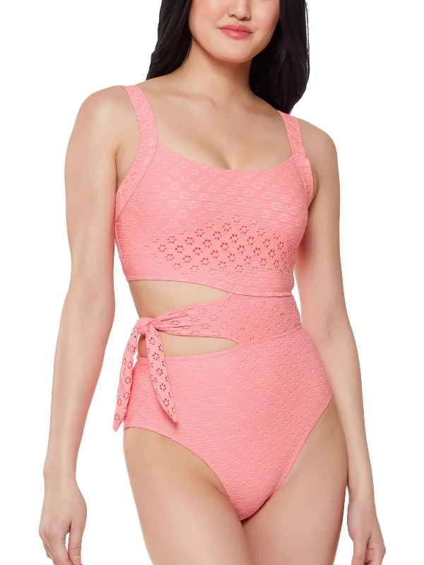 Women's Formal Event Outfit Womens Eyelet Cut-Out One-Piece Swimsuit
