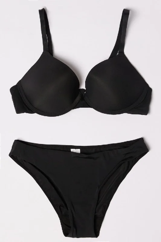 Women's Functional Outdoor Garments Black Lingerie Set