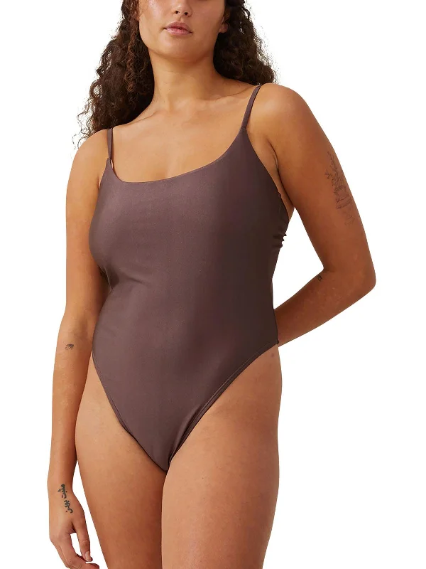 Women's Luxury Garments Womens Solid Scoop Neck One-Piece Swimsuit