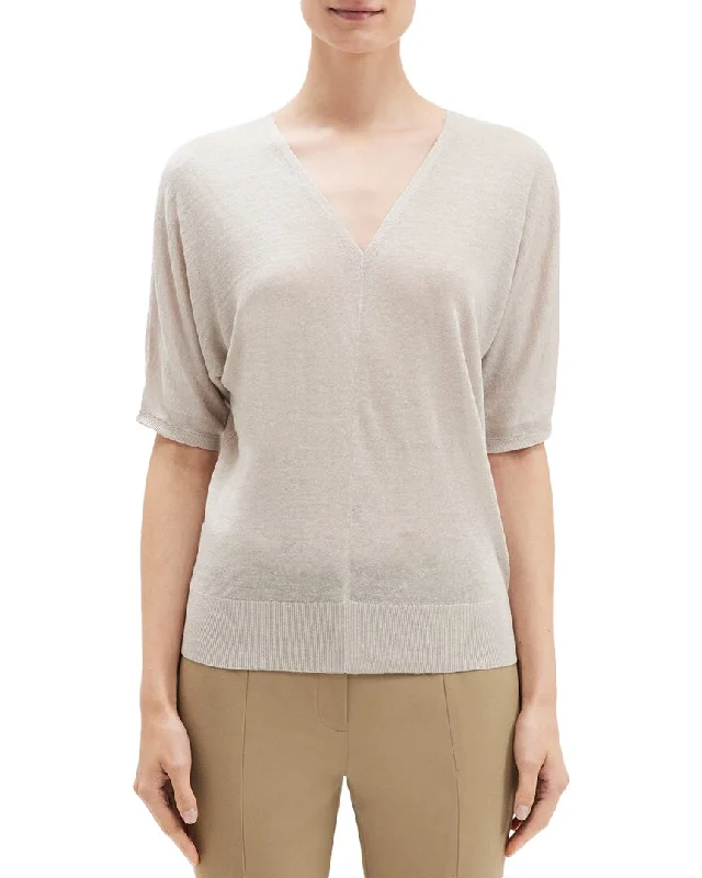 Women's Cozy Outfit For Lounging Theory Blouson Linen-Blend Top