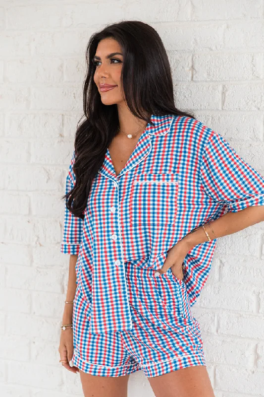 Women's Comfy Loungewear Outfit Good To Get Away Patriotic Gingham Set