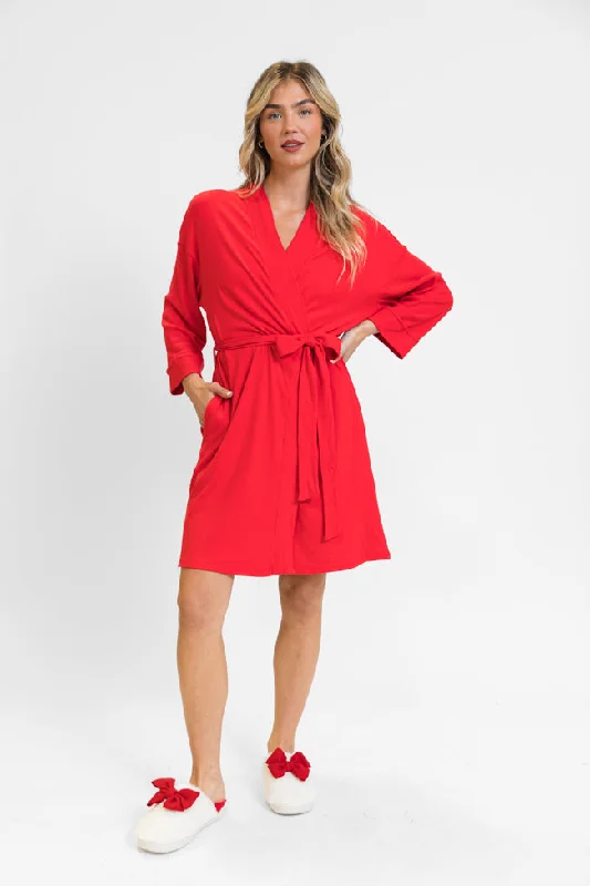 Women's Tops And Clothing Drifting Off Red Ribbed Robe FINAL SALE