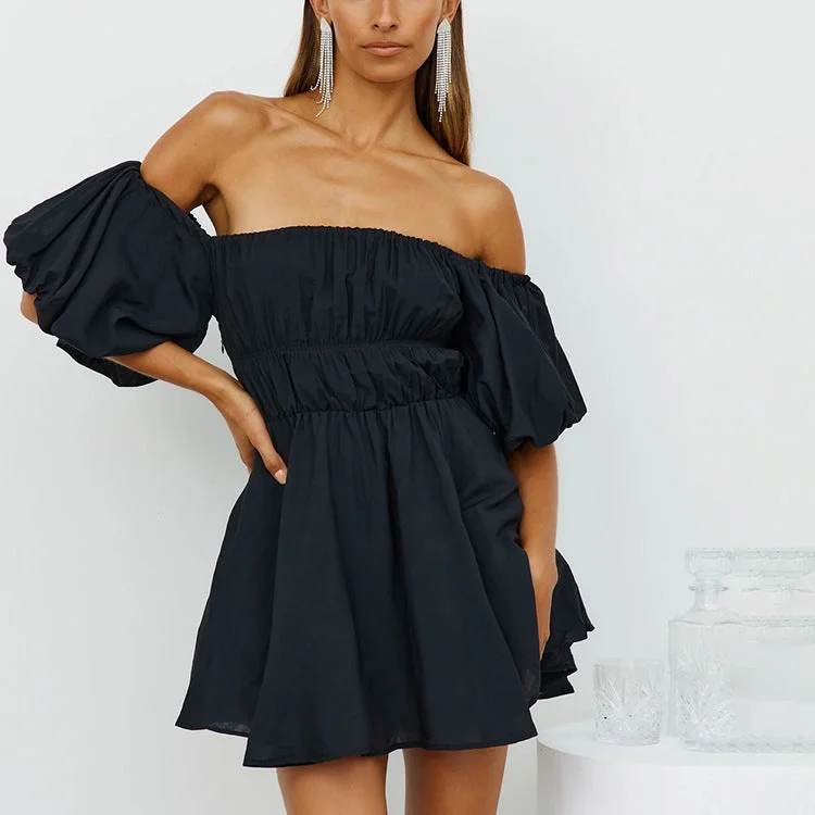 Trendy New Clothes Tess Off The Shoulder Puff Sleeve Dress - Black