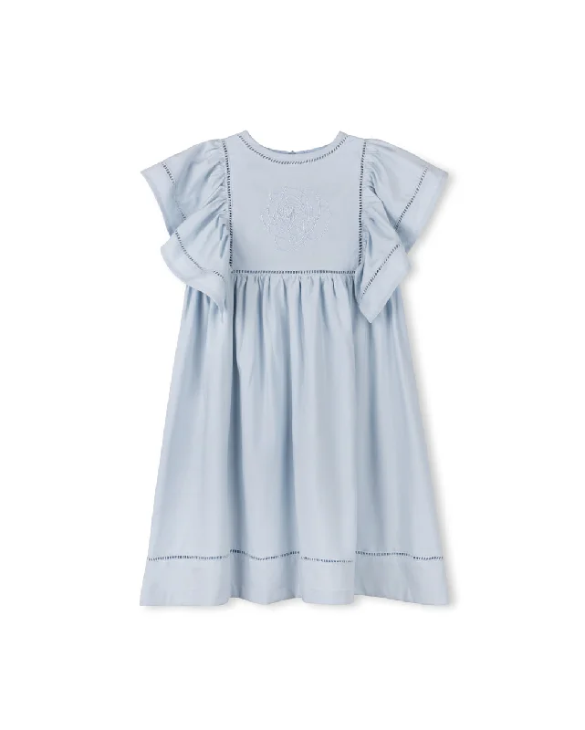 Quality Wear Square Trim Ruffle Sleeve Dress