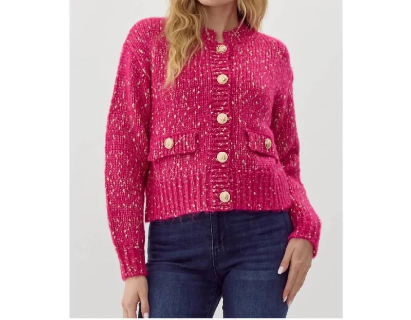 Women's Chic Outfit Preppy Knit Crop Cardigan In Pink