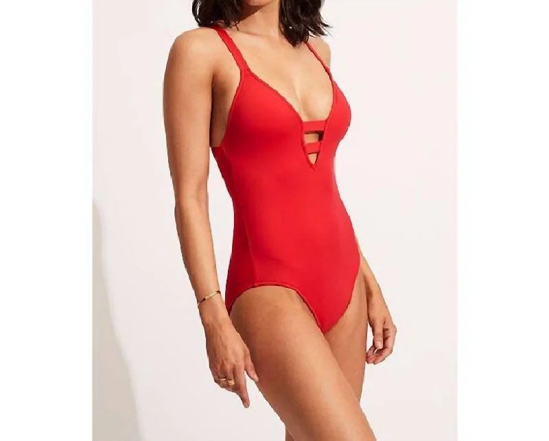 Women's Work Apparel Deep V One Piece In Chilli Red