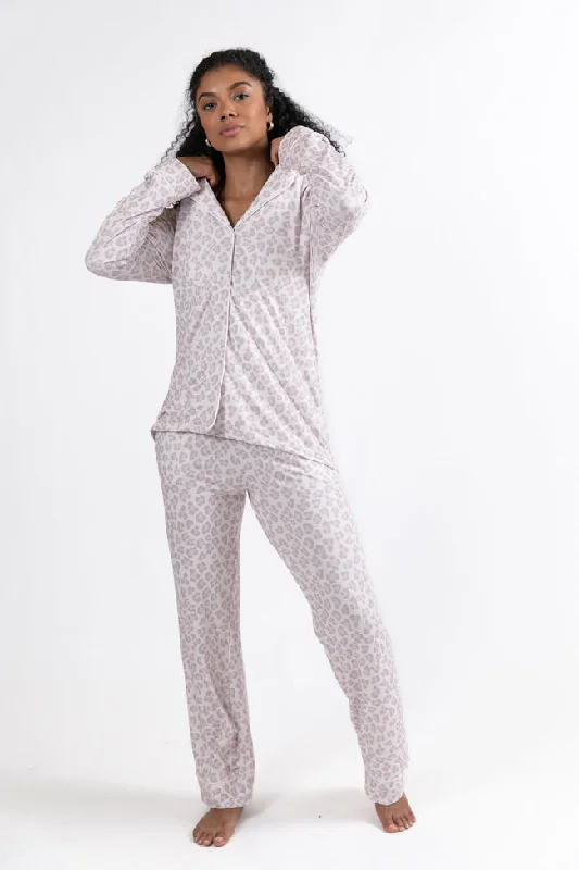 Timeless Women's Apparel On A Cloud Light Leopard Plush Knit Pajama Set FINAL SALE