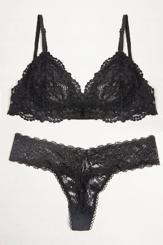 Women's Elegant Clothes Black Lace Lingerie Set