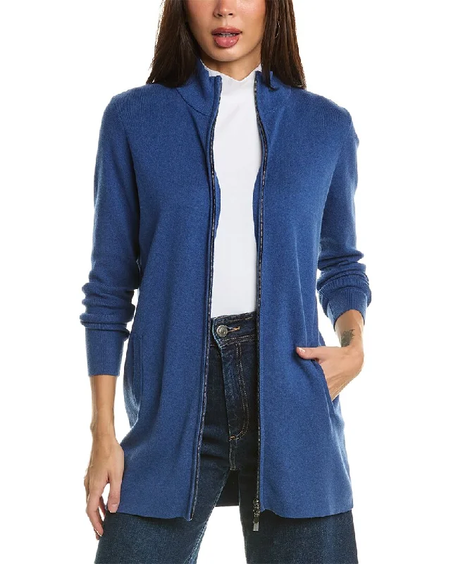 Women's Holiday Apparel Forte Cashmere Rib Zip Mock Cardigan