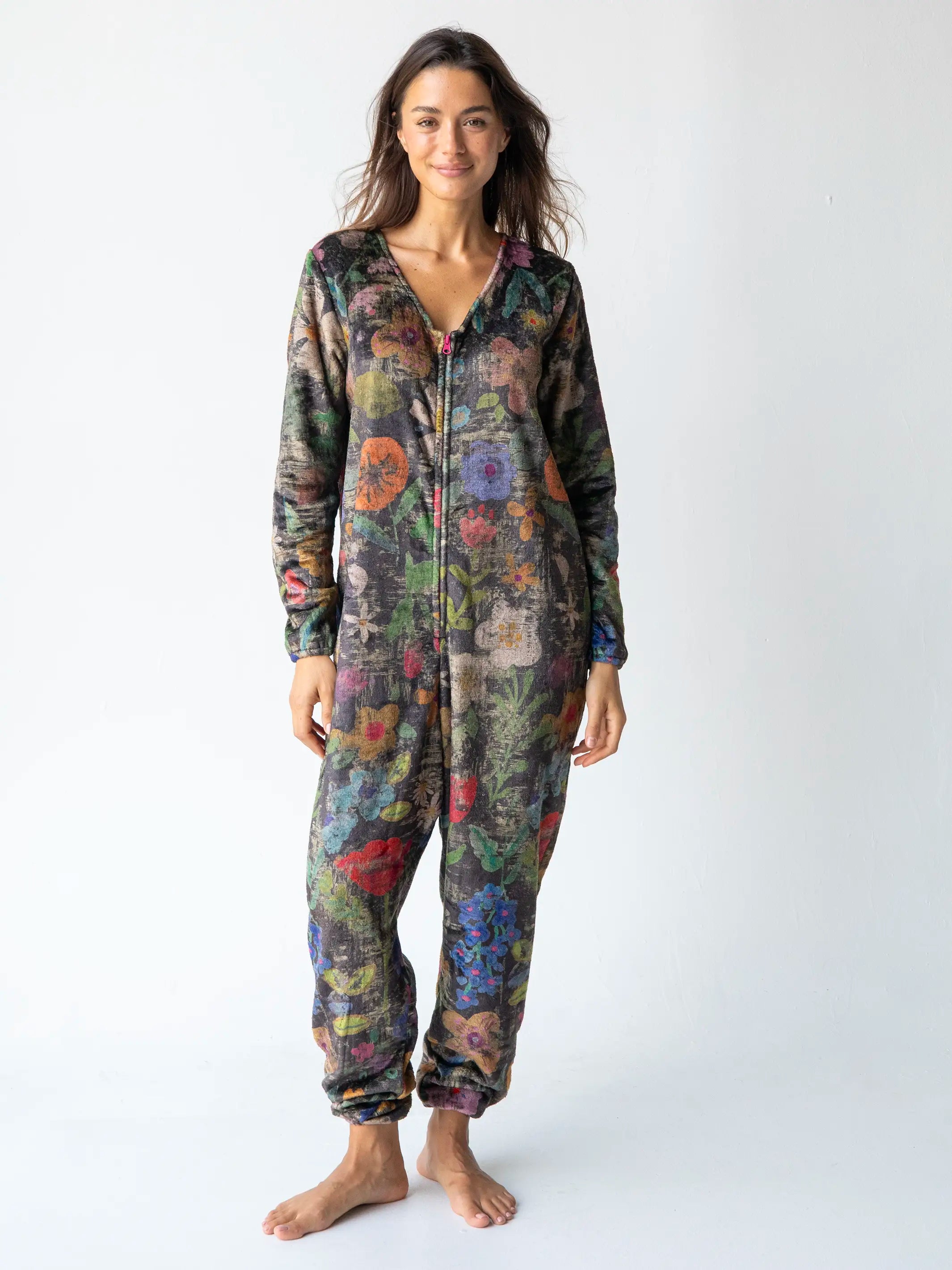 Women's Clothing Fleece Onesie Pajamas - Wildflowers