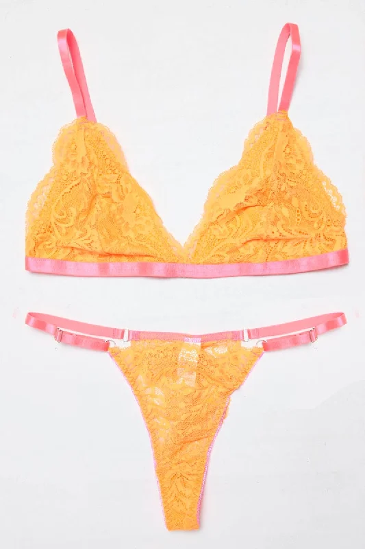 Women's Relaxed Clothes Orange Lace Lingerie Set