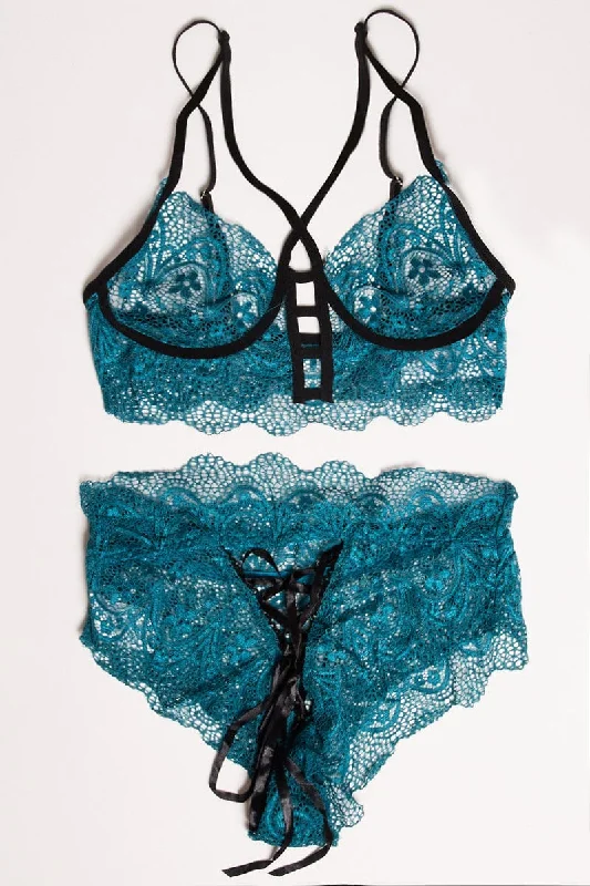 Chic Women's Outfit Blue Lace Lingerie Set