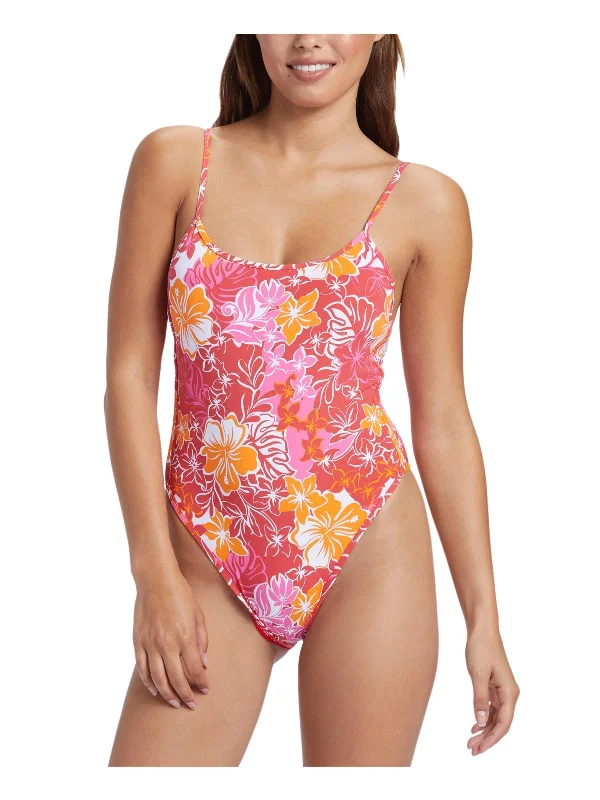 Women's Cozy Outfit For Lounging Juniors Sea Spray Womens Floral Print Scoop Neck One-Piece Swimsuit