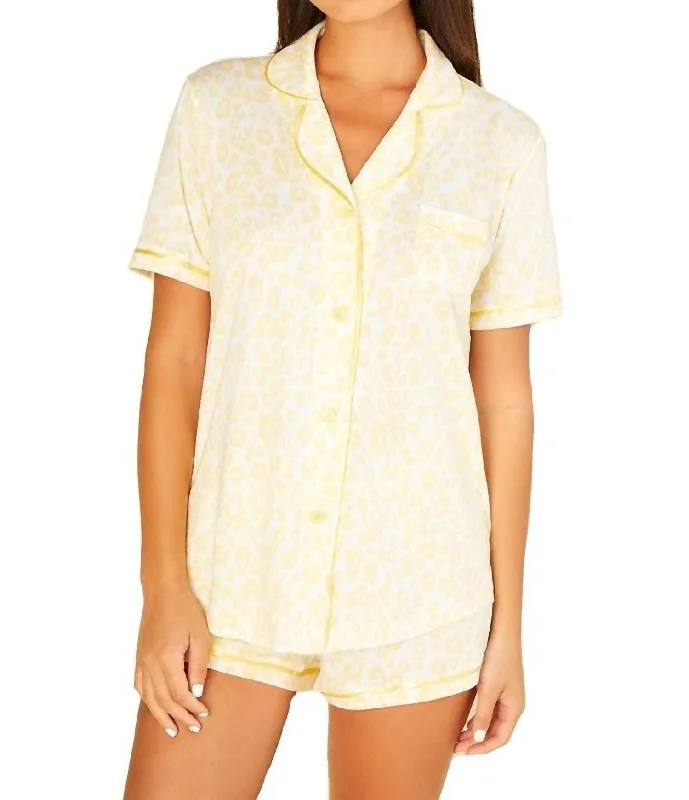 Women's Travel Apparel Bella Printed Short Sleeve Top & Boxer Pajama Set In Animal Limone/limone