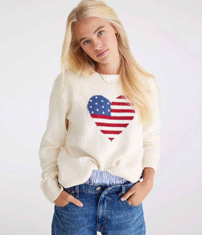 Women's Clothes And Garments Aeropostale American Flag Heart Crew Sweater