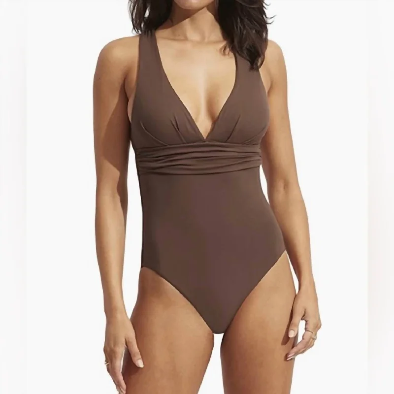 Modern Women's Apparel Cross Back One Piece In Tiramisu