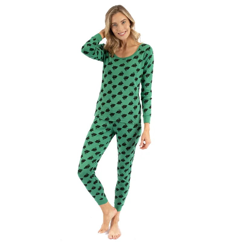 Women's Elegant Apparel Womens Two Piece Cotton Pajamas Bunny Green