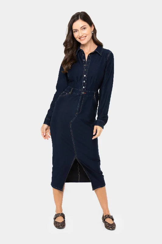 Chic Style, Always In Vogue Denim Knit Long-Sleeve Dress