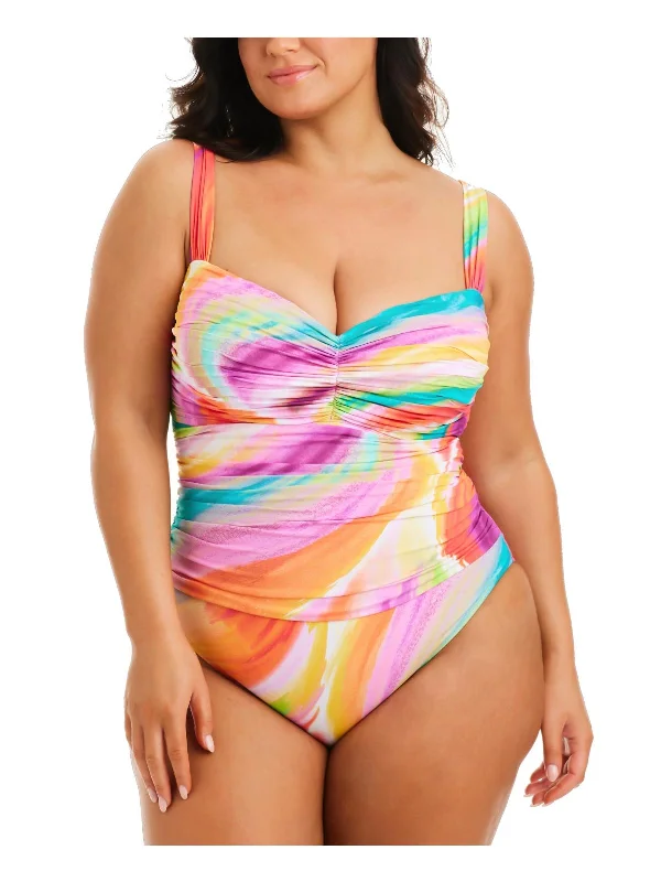 Women's Work Outfit For The Office Plus Womens Shirred Printed One-Piece Swimsuit