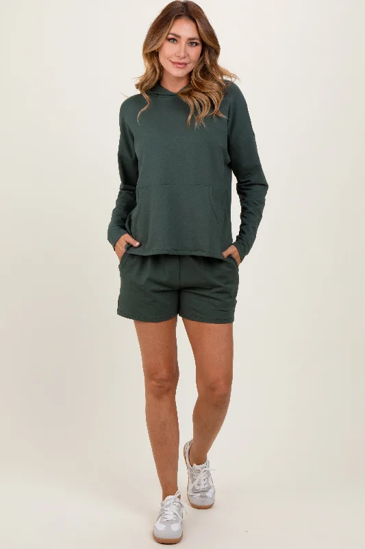 Women's Outerwear Garments Forest Green Hoodie Shorts Set