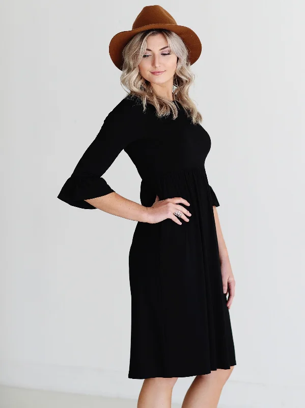 Fashion Sale Black DLMN Trumpet Sleeve Dress