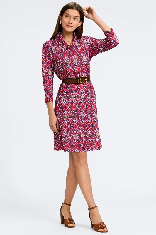 Trendy Street Style Tammy No Iron Geometric Tile 3/4 Sleeve Dress