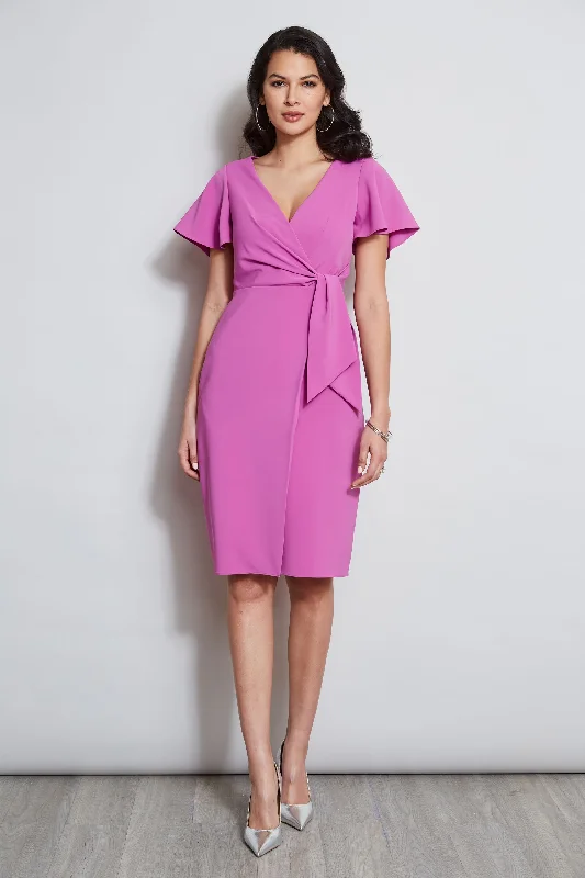 Hot Picks Mock Wrap Flutter Sleeve Dress