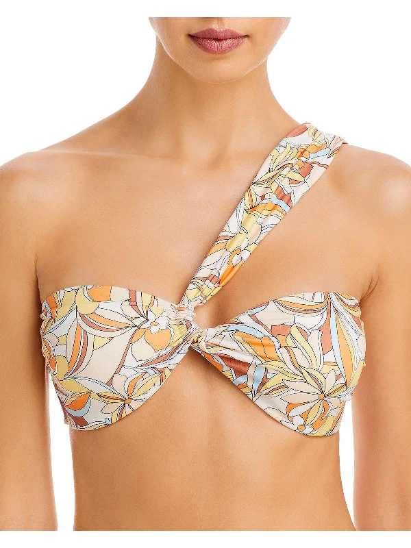 Women's Professional Attire Mick Womens Floral One Shoulder Bikini Swim Top