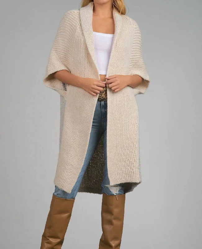 Women's Elegant Outfit Madrid Wool Knit Long Cardigan In Ivory/heather Grey