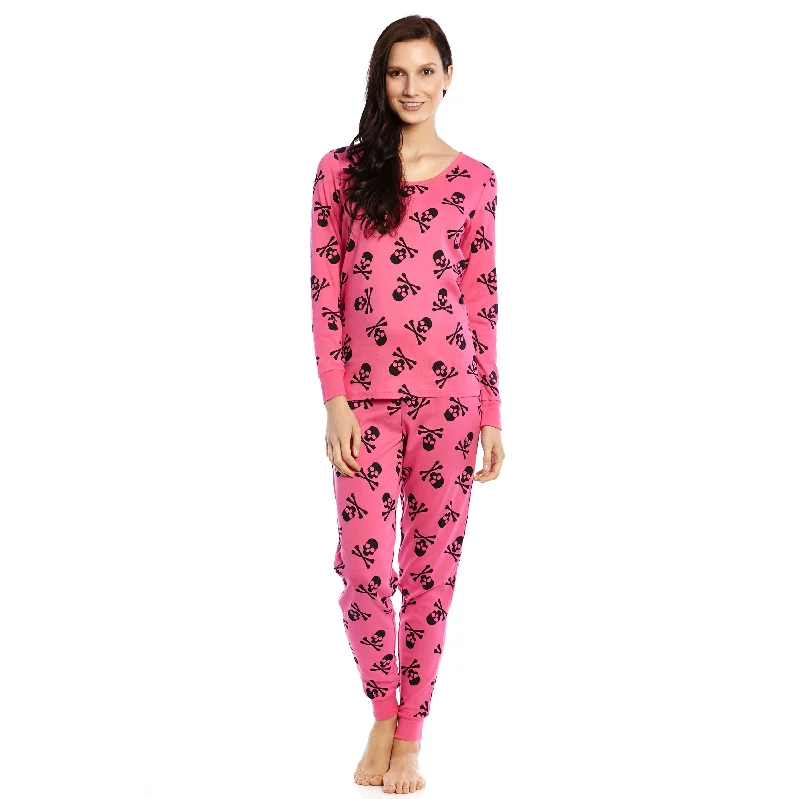 Women's Contemporary Clothing Womens Two Piece Cotton Pajamas Pink Skulls