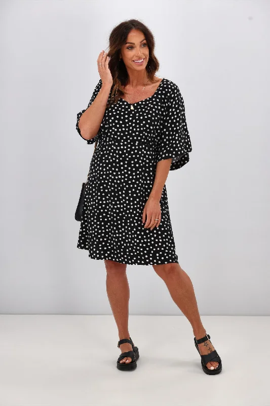 Relaxed Style Gloss by Shine On Erin Kimono Sleeve Dress Black Polka Dot