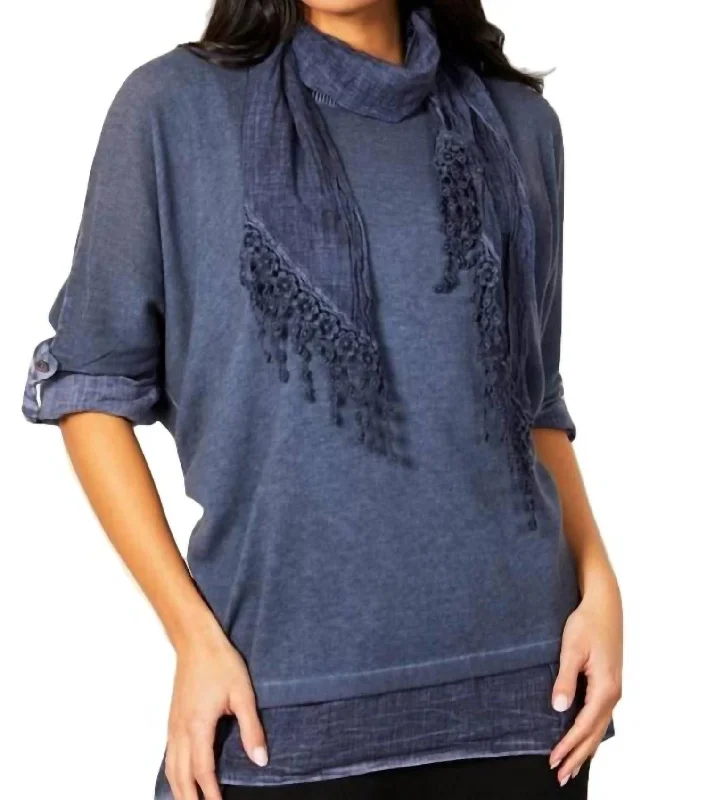 Women's Luxury Apparel 3-Piece Layered Set W/ Scarf In Denim