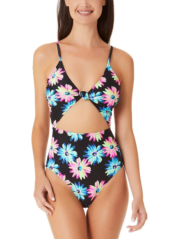 Women's Clothing For Holiday Travel Juniors Womens Floral Print Cut-Out One-Piece Swimsuit