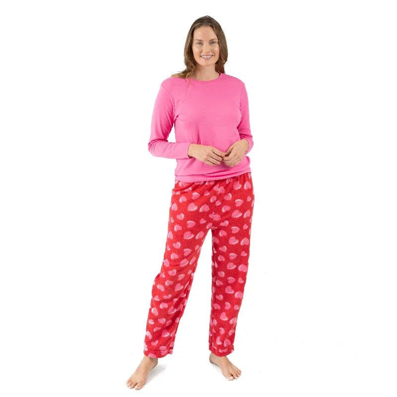 Women's Luxury Attire Womens Cotton Top and Fleece Pant Pajamas Heart