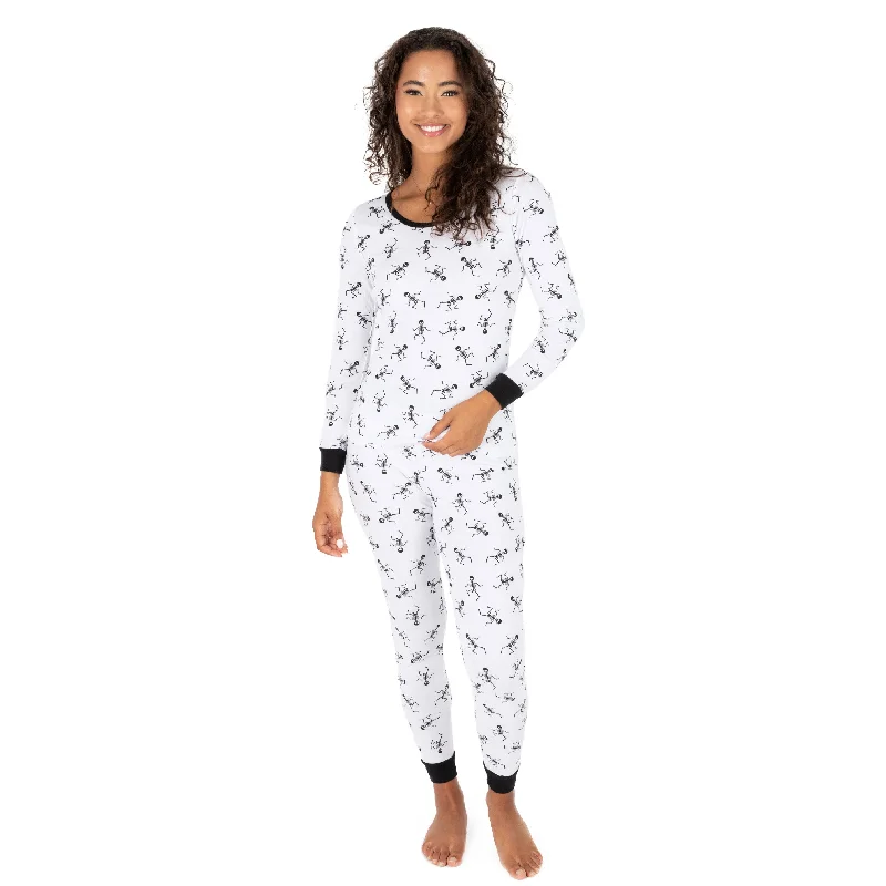 Affordable Women's Apparel Womens Two Piece Cotton Pajamas Skeleton White