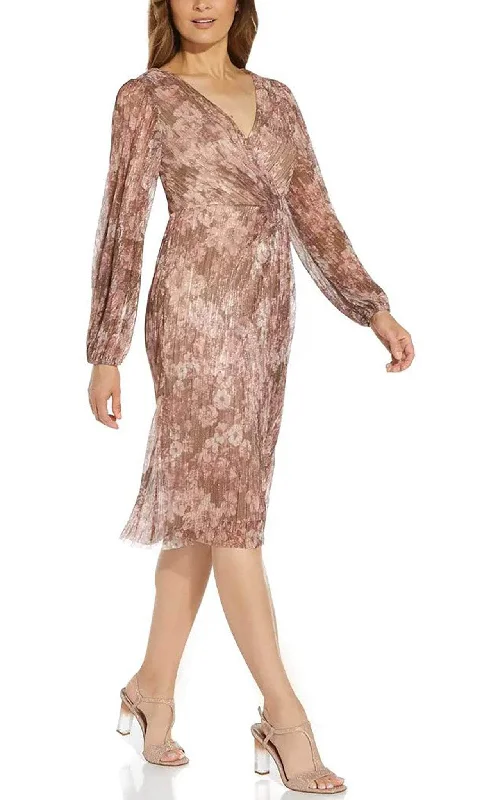 Big Savings Adrianna Papell AP1E209095 - Faux Wrap Shiny Knee Length Dress