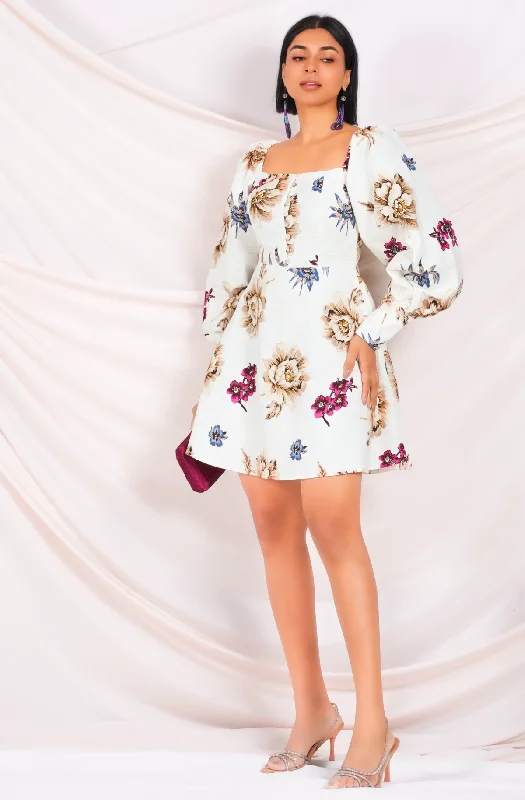 Budget Friendly Printed Puff Sleeve Dress